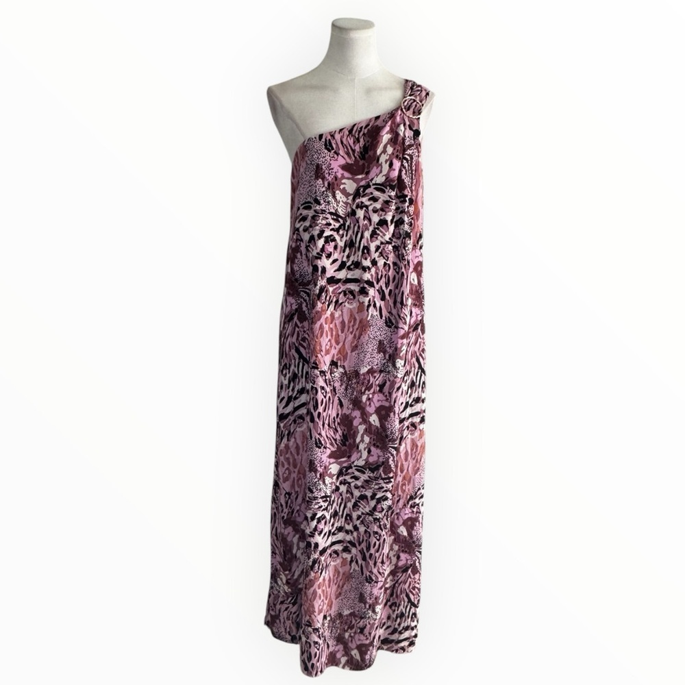 LAUNDRY By Shelli Segal All Over Animal Print One Shoulder Formal Maxi Dress 8